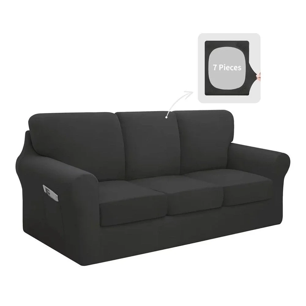 Easy-Going 7 Pieces Stretch Couch Cover Set for 3-Seat Sofa with Separate Backre